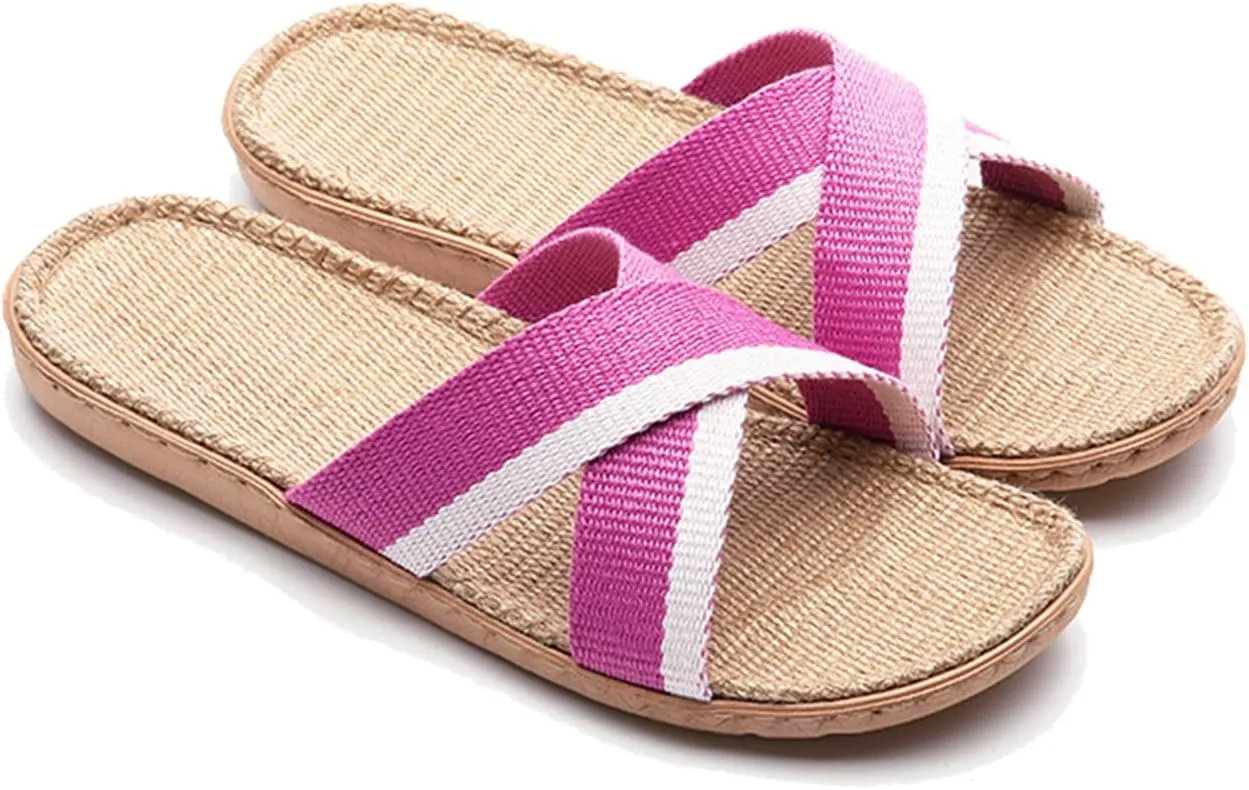 Fashion Unisex Linen Slippers Slippers For Womens Men Linen Shoes Women Summer Household Beach Sandals Floor