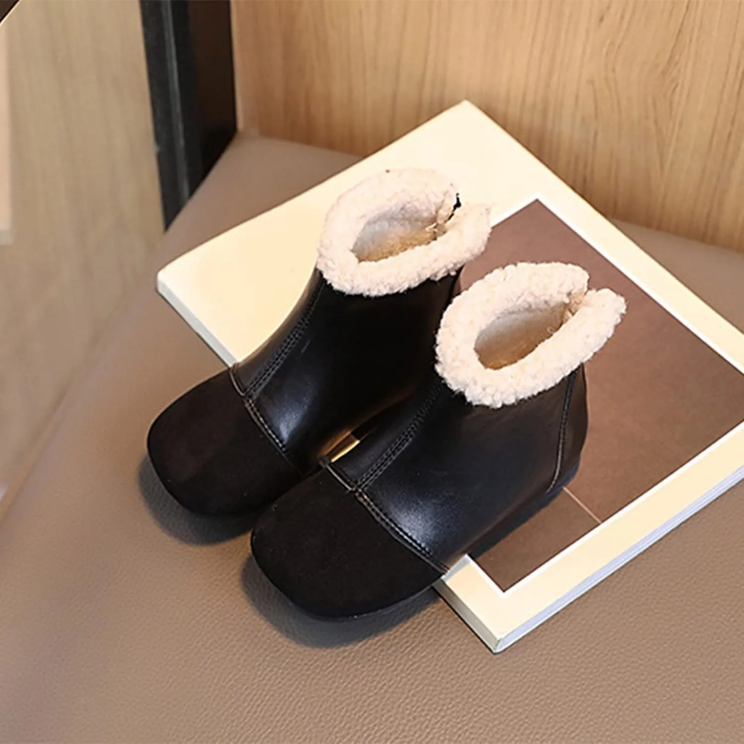 Fashion Winter Children Boots Boys and Girls Ankle Boots Flat Bottom Flat Heel Round Toe Solid Toddler Rain Boots Size 6