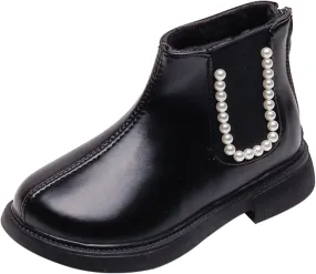 Fashion Winter Children Boots Girls Flat Snow Boots Non Slip Round Toe Cute Plush Warm Comfortable Princess Shoes (Black, 3-3.5 Years Toddler)