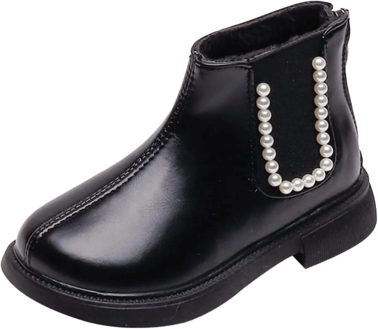Fashion Winter Children Boots Girls Flat Snow Boots Non Slip Round Toe Cute Plush Warm Comfortable Princess Shoes (Black, 3-3.5 Years Toddler)