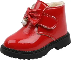 Fashion Winter Girls Snow Boots Plush Lined Warm Ankle Boots Slip On Waterproof Outdoor Booties Comfortable Shoes (Red, 5-5.5 Years)