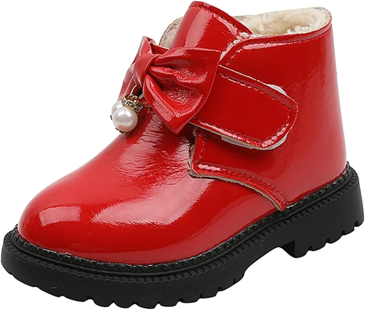 Fashion Winter Girls Snow Boots Plush Lined Warm Ankle Boots Slip On Waterproof Outdoor Booties Comfortable Shoes (Red, 5-5.5 Years)