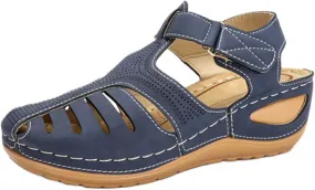 Fisherman Hollow Out Walking Sandals Closed Toe Slip On Shoes Vintage Arch Support Orthopedic Shoes Hollow Adjustable Ankle Strap Sandals Comfortable Breathable Summer Footwear