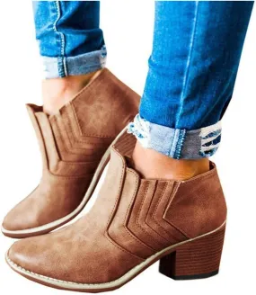 Gibobby Ankle Booties for Women with Heel,Ankle Boots Pointed Toe Faux Leather Stacked Low Heel Side Suede Booties