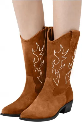 Gibobby Ankle Boots for Women Western Cowgirl Boots with Chunky Heel Ladies Snip Toe Mid-Calf Boots