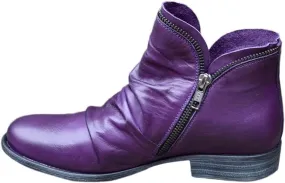 Gibobby Boots for Womens Low Heel Booties Pointed Toe Stacked Mid Heel Ankle Boots V Cut Back Zipper Booties