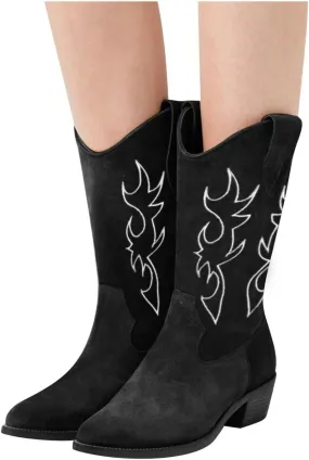 Gibobby Cowboy Boots for Women Western Cowgirl Boots with Chunky Heel Ladies Snip Toe Mid-Calf Boots