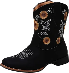 Gibobby Cowgirl Boots Women Women High Heel Platform Boots Retro Ankle Boots Squared Toe Breathable Zip Up Boots 52
