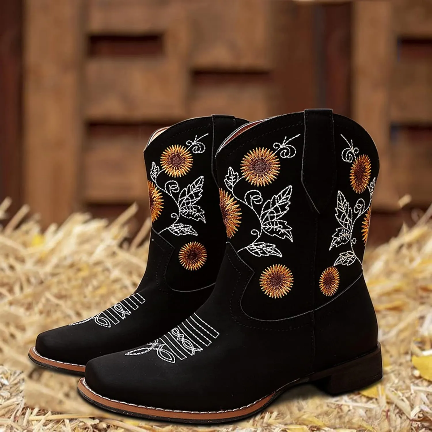Gibobby Cowgirl Boots Women Women High Heel Platform Boots Retro Ankle Boots Squared Toe Breathable Zip Up Boots 52