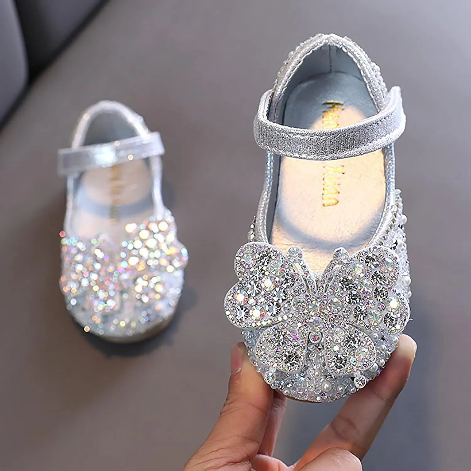 Girls Animal Print Slippers Childrens Shoes Pearl Rhinestones Shining Kids Princess Shoes Memory Foam Plush