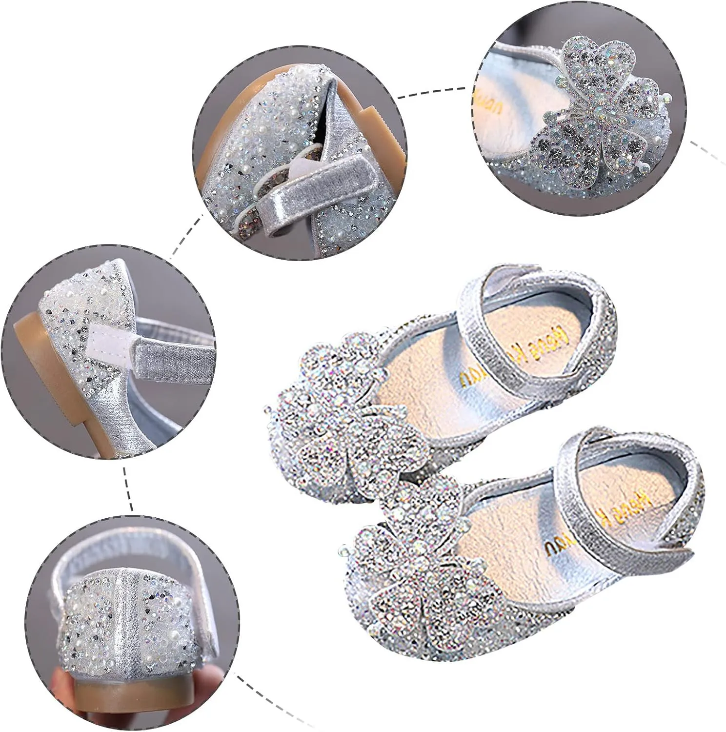 Girls Animal Print Slippers Childrens Shoes Pearl Rhinestones Shining Kids Princess Shoes Memory Foam Plush