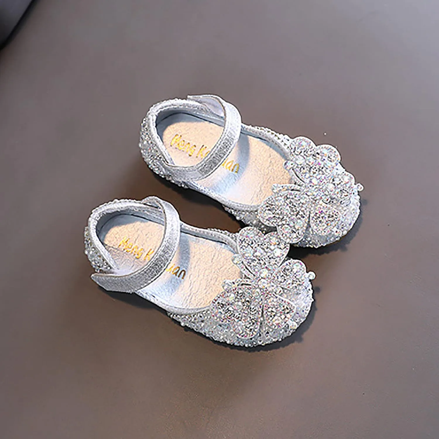 Girls Animal Print Slippers Childrens Shoes Pearl Rhinestones Shining Kids Princess Shoes Memory Foam Plush