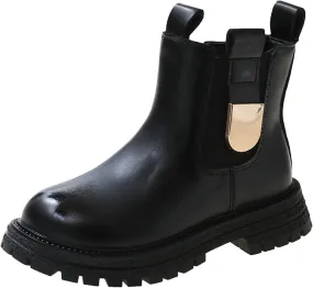 Girls Anti-Slip Ankle Boots Water Proof Autumn Winter PU Leather Thick Bottom Pull On Riding Boots Fashion Shoes