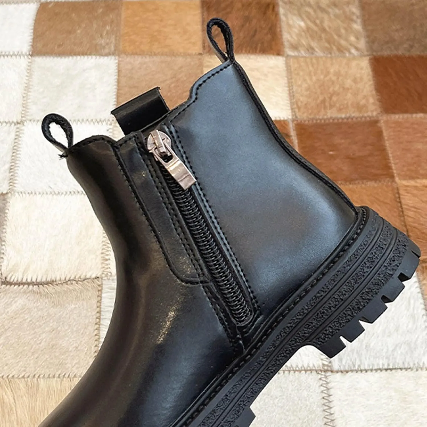 Girls Anti-Slip Ankle Boots Water Proof Autumn Winter PU Leather Thick Bottom Pull On Riding Boots Fashion Shoes