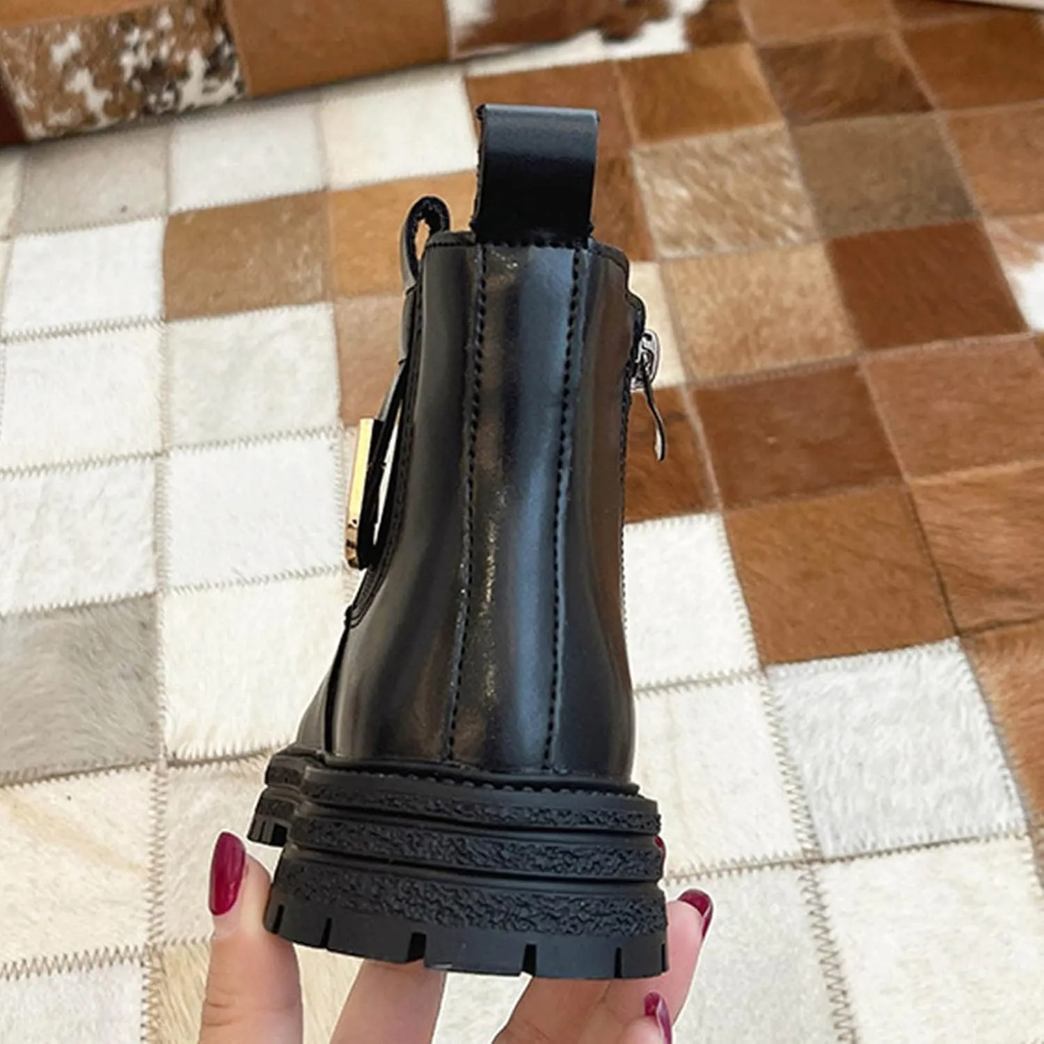 Girls Anti-Slip Ankle Boots Water Proof Autumn Winter PU Leather Thick Bottom Pull On Riding Boots Fashion Shoes