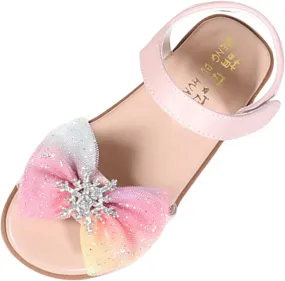 Girls Bow Flat Sandals Open Toe Rubber Sole Summer Casual Dress Shoes Baby Kids Soft Fashion Princess Sequins Loafers