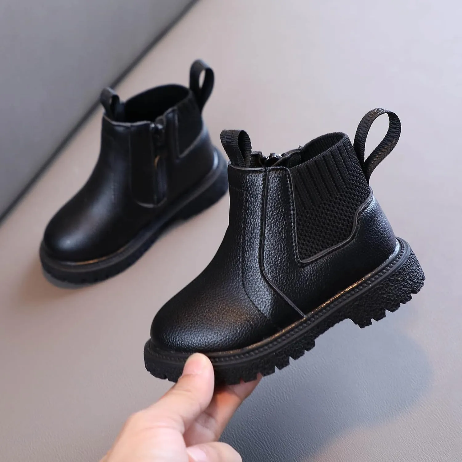 Girls Boys Children Ankle Boots Kids Low Heel Booties Fashion Side Zipper Short Flat Shoes Kids Snow Boots Size 5 (Black, 3-3.5 Years Toddler)