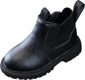 Girls Boys Children Ankle Boots Kids Low Heel Booties Fashion Side Zipper Short Flat Shoes Kids Snow Boots Size 5 (Black, 3-3.5 Years Toddler)