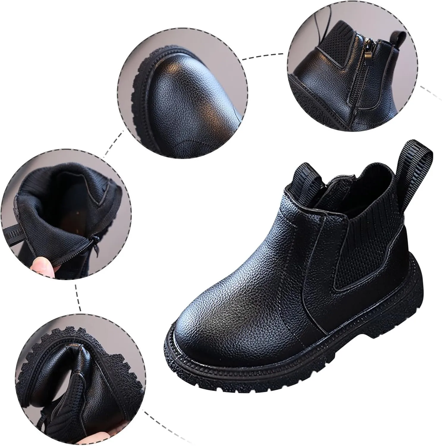 Girls Boys Children Ankle Boots Kids Low Heel Booties Fashion Side Zipper Short Flat Shoes Kids Snow Boots Size 5 (Black, 3-3.5 Years Toddler)