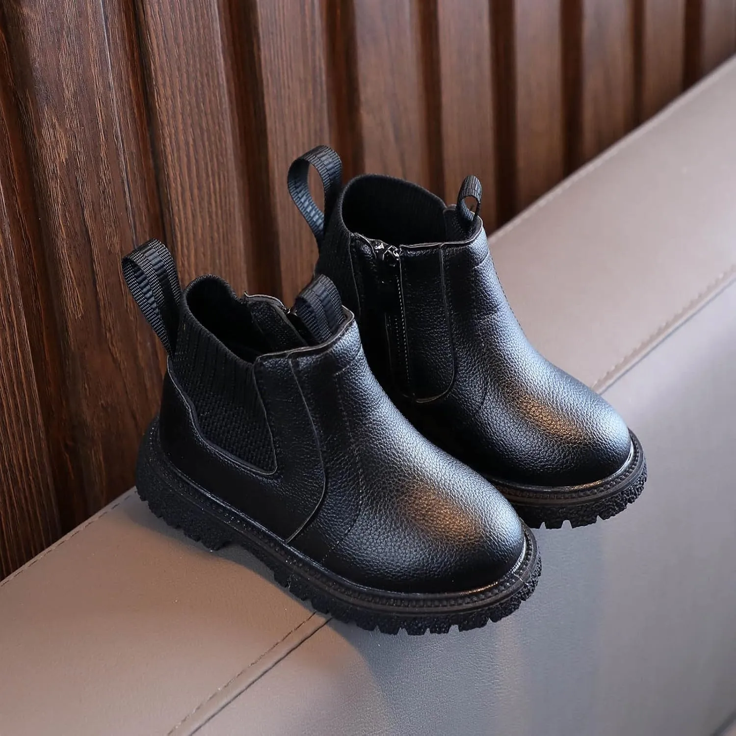 Girls Boys Children Ankle Boots Kids Low Heel Booties Fashion Side Zipper Short Flat Shoes Kids Snow Boots Size 5 (Black, 3-3.5 Years Toddler)