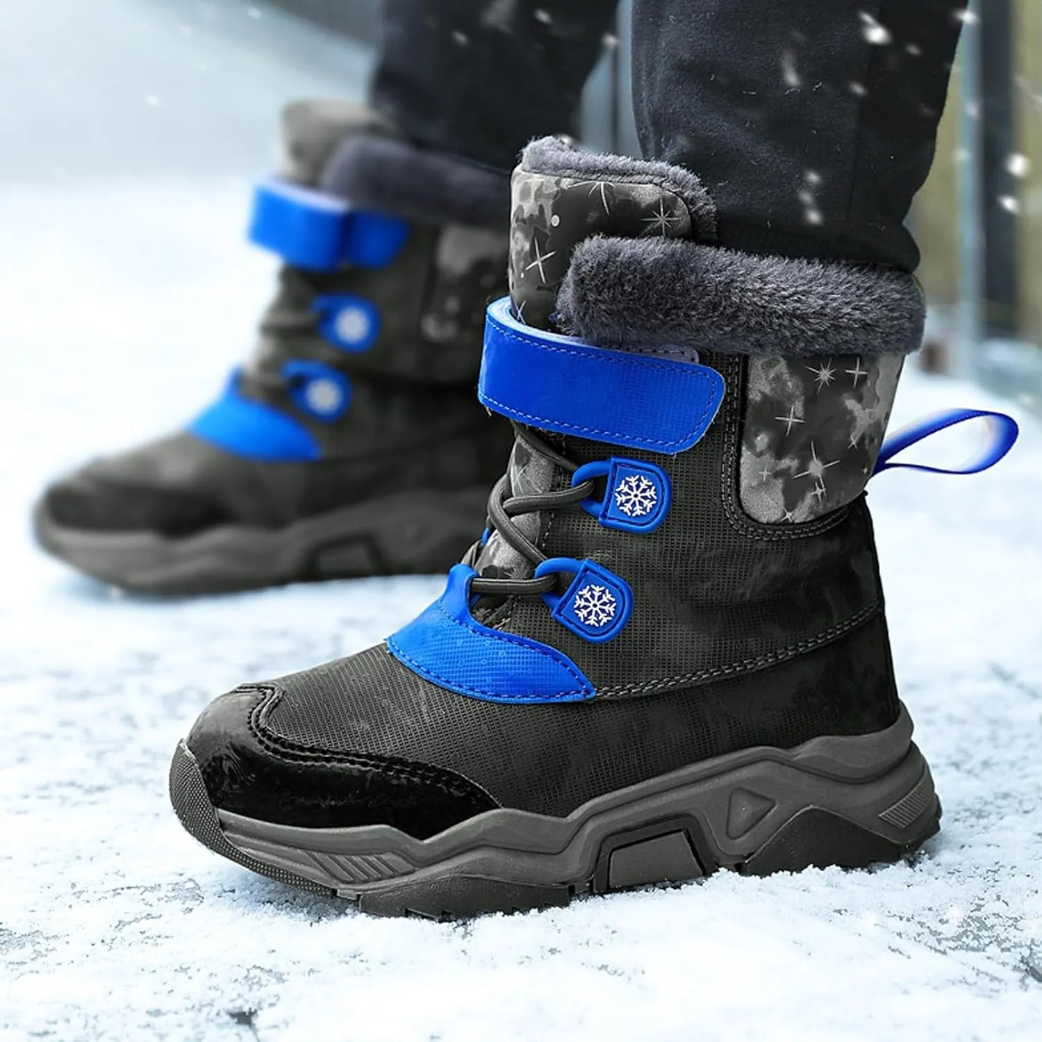 Girls Boys Snow Boots Wterproof Outdoor Warm Cozy Anti-Slip Mid Calf Faux Fur Liing Shoes for Little/Big Kids