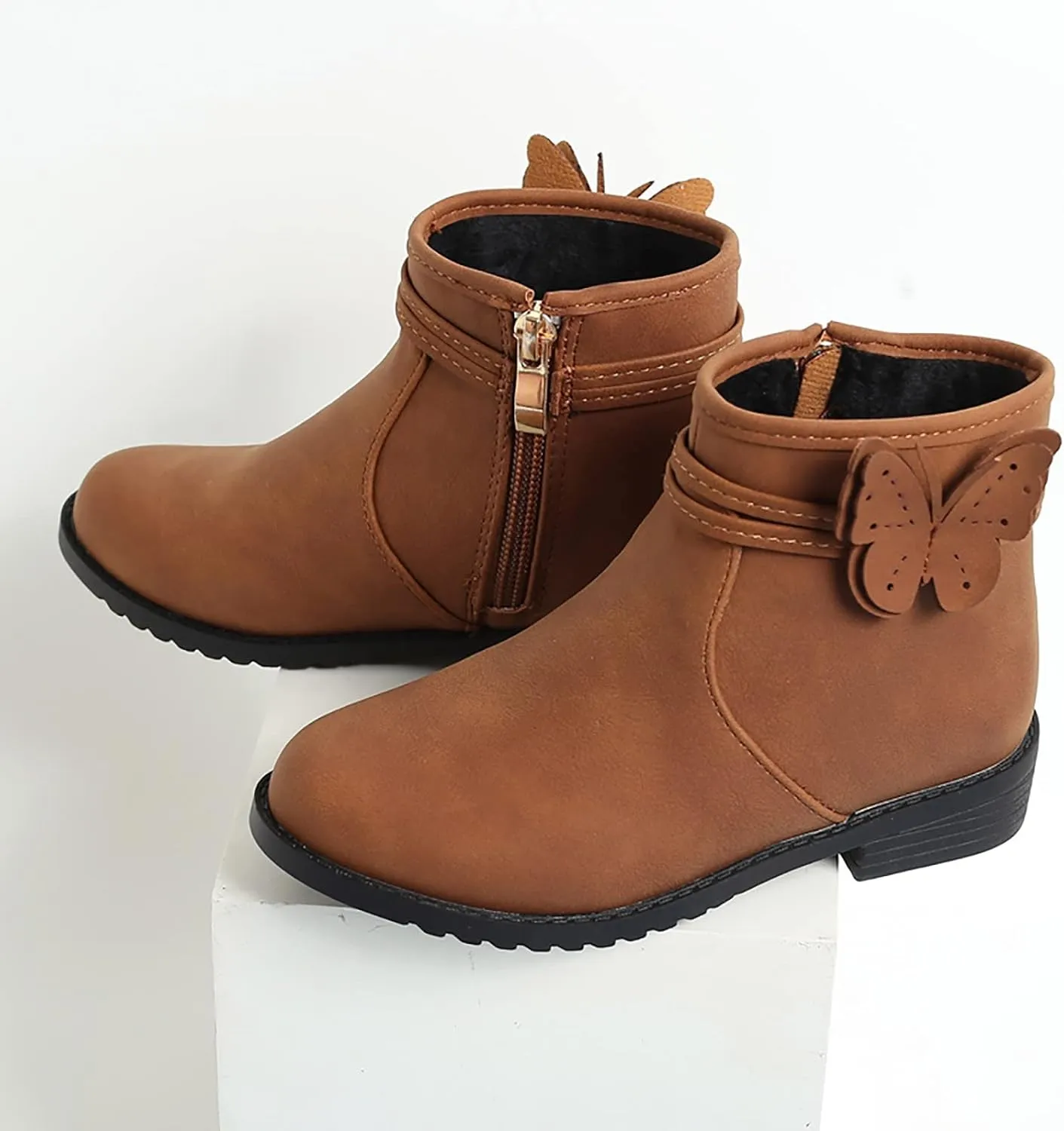 Girls Butterfly Decor Zip Side Boots Western Boots Kids Ankle Boots Girls Low Heel Riding Comfy Kids Flower Boots
