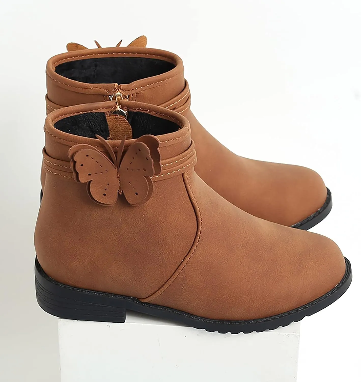 Girls Butterfly Decor Zip Side Boots Western Boots Kids Ankle Boots Girls Low Heel Riding Comfy Kids Flower Boots