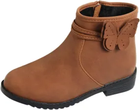 Girls Butterfly Decor Zip Side Boots Western Boots Kids Ankle Boots Girls Low Heel Riding Comfy Kids Flower Boots