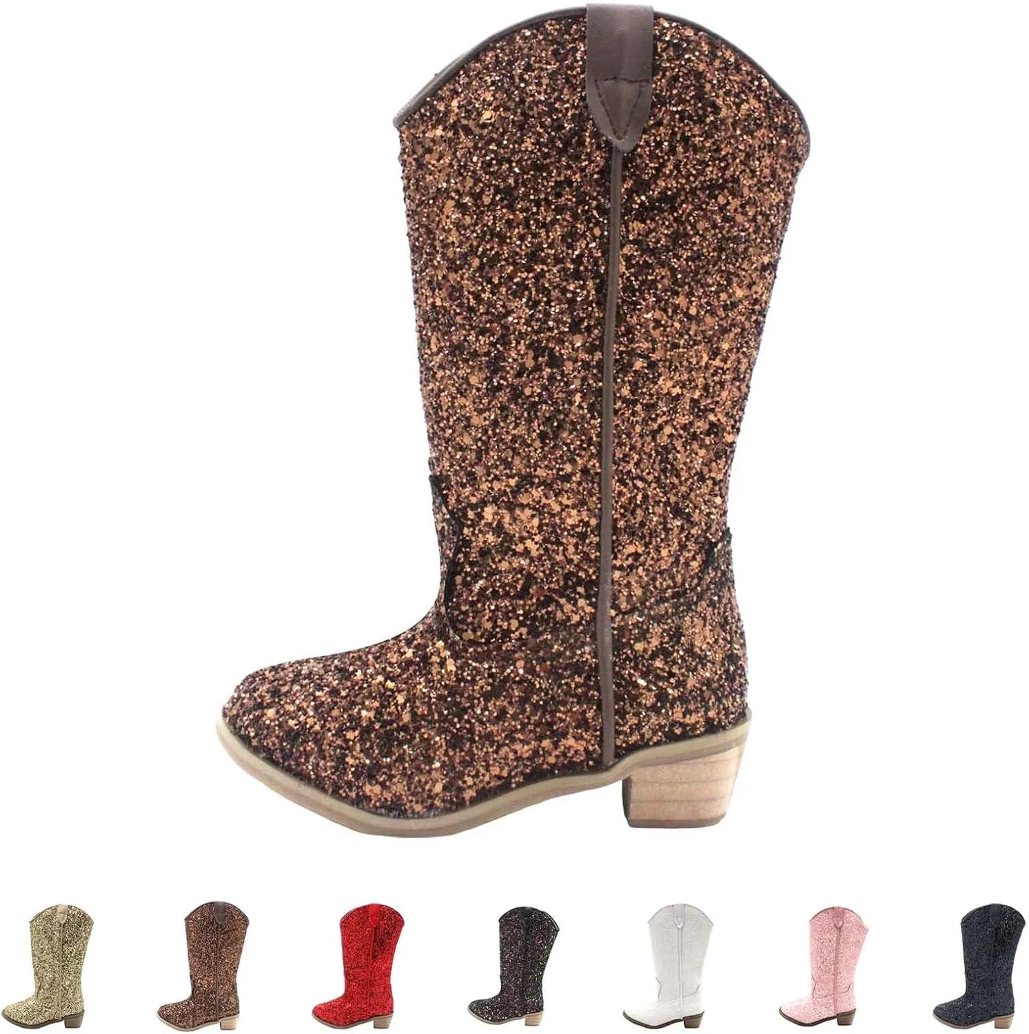 Girls Cowboy Western Boots Knee Length Sequins Fashion Riding Shoes Kids Mid Calf Low Heel Toddler Short Boots for Girls