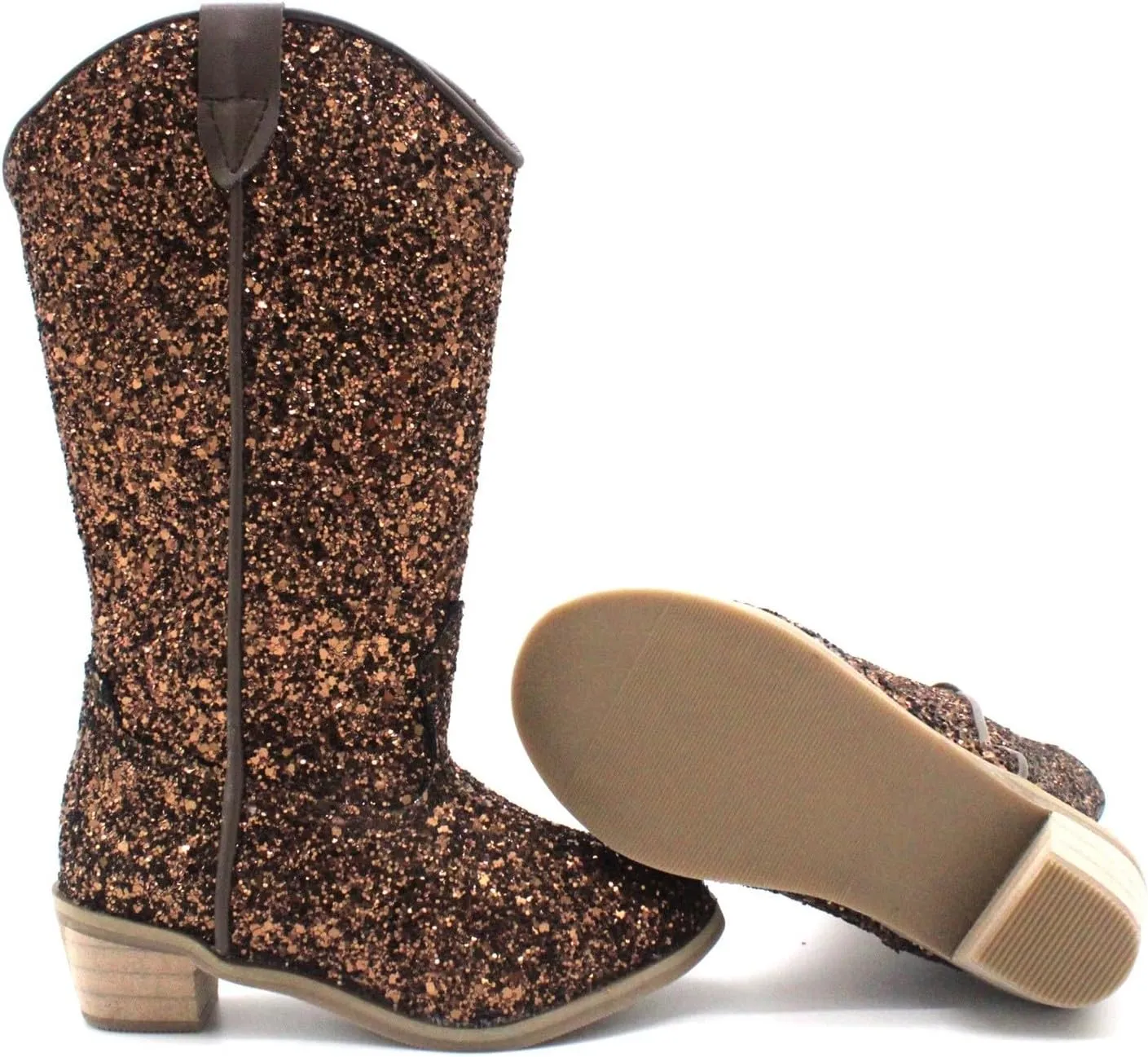 Girls Cowboy Western Boots Knee Length Sequins Fashion Riding Shoes Kids Mid Calf Low Heel Toddler Short Boots for Girls