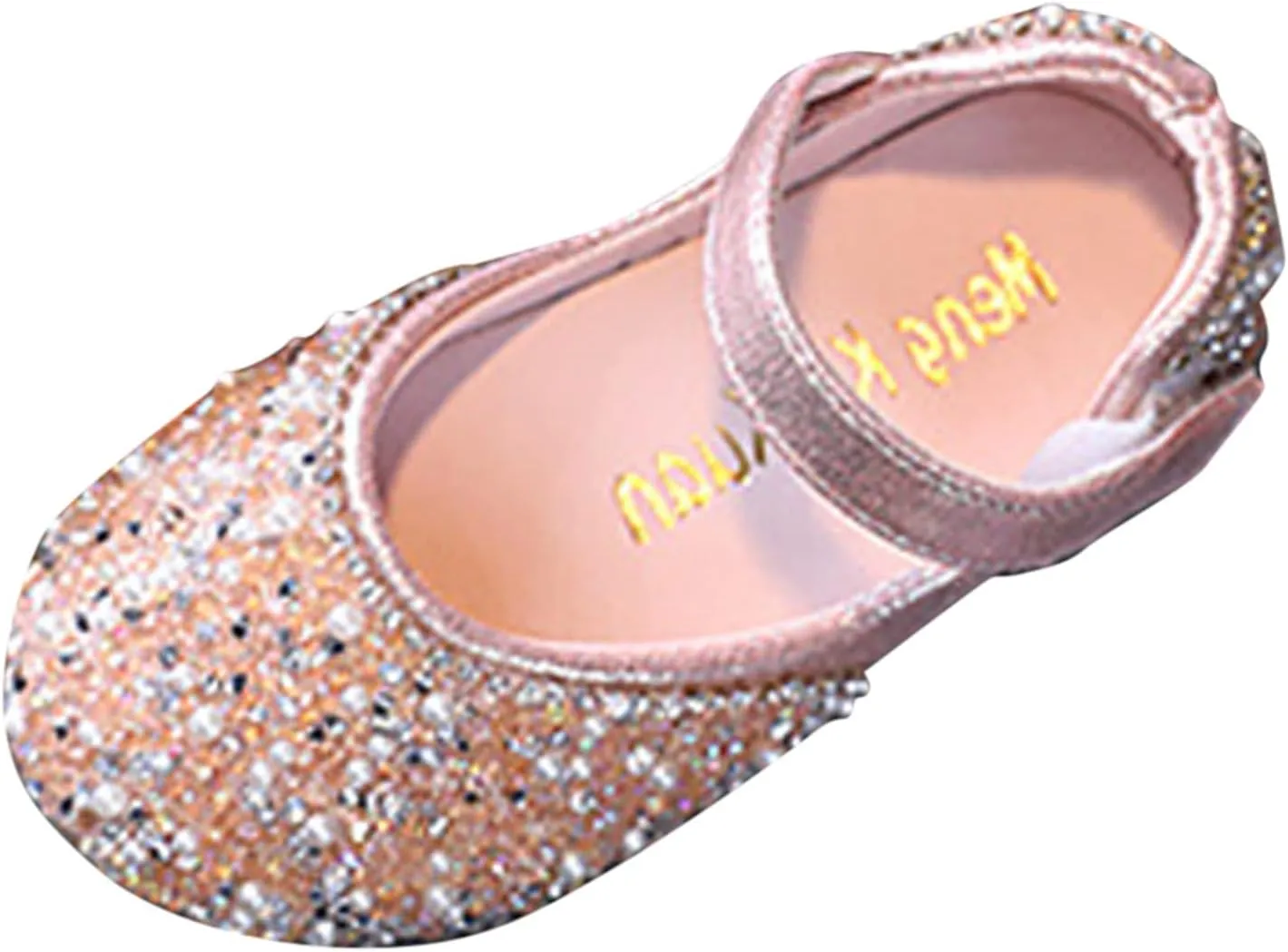Girls Dress Shoes Flat Princess Shoes Rhinestone Sequins Mary Jane Low Heels for Party Wedding Leather Shoes