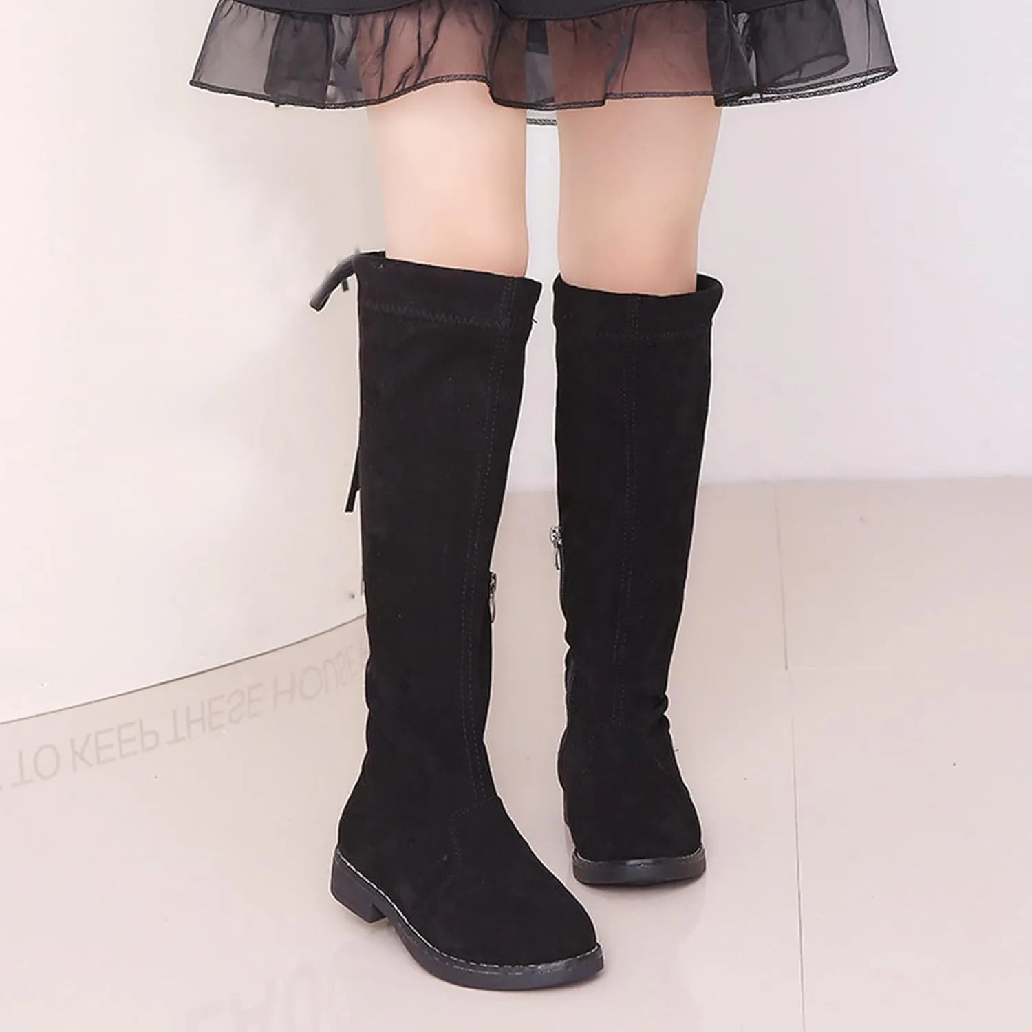 Girls Fall Winter Knee High Boots Princess Shoes Children Fashion Non Slip Boots Breathable Knee Boot Snow Boots (Black, 10.5-11 Years)