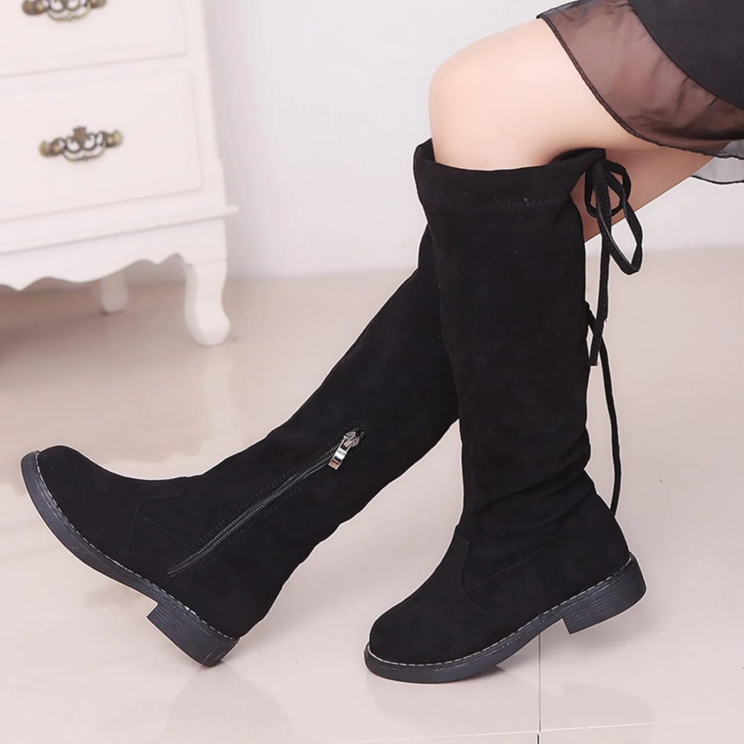 Girls Fall Winter Knee High Boots Princess Shoes Children Fashion Non Slip Boots Breathable Knee Boot Snow Boots (Black, 10.5-11 Years)