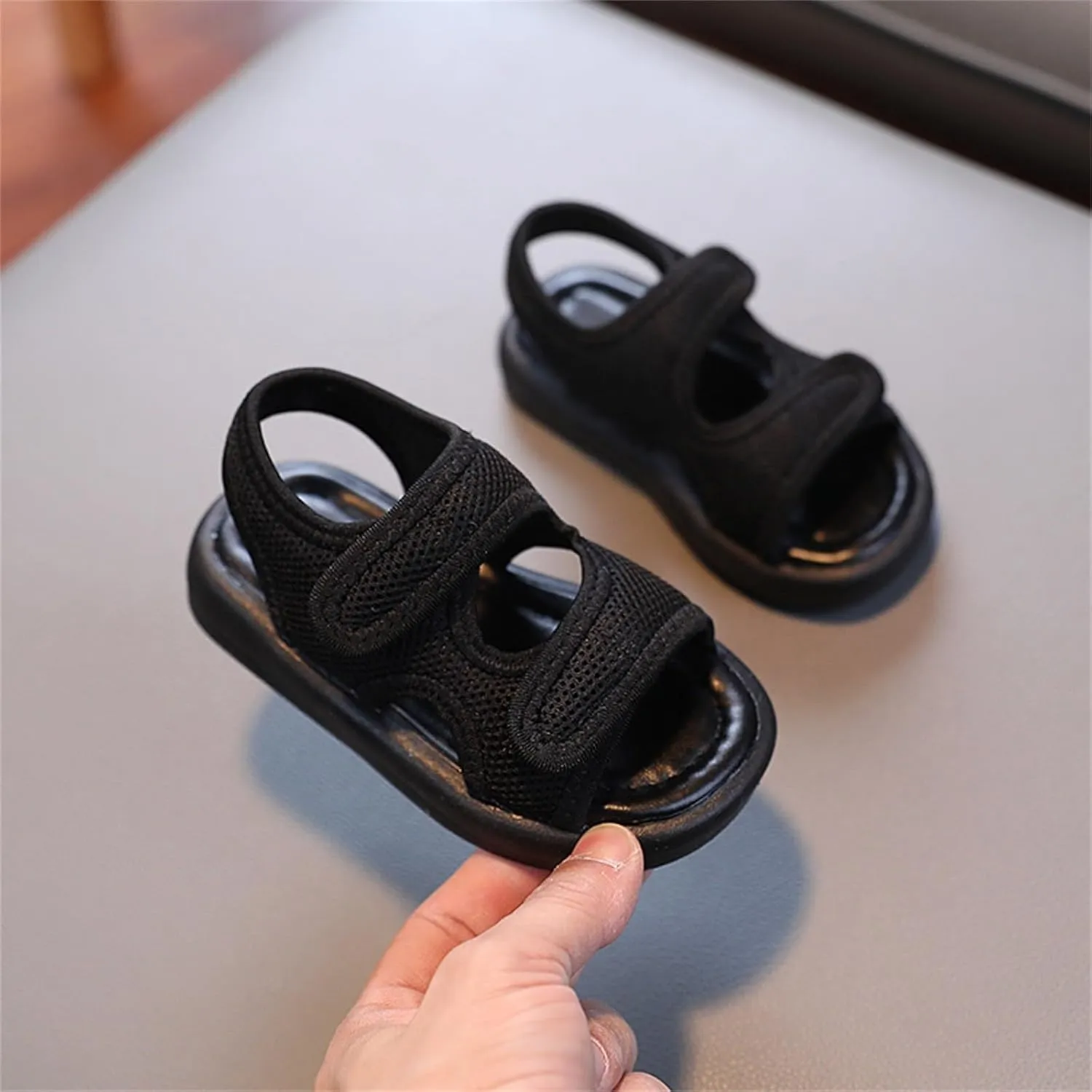 Girls Flatform Sandals Toddler Open Toe Two Adjustable Strapped Non-slip Sandals with Hook & Loop Kids Summer Shoes