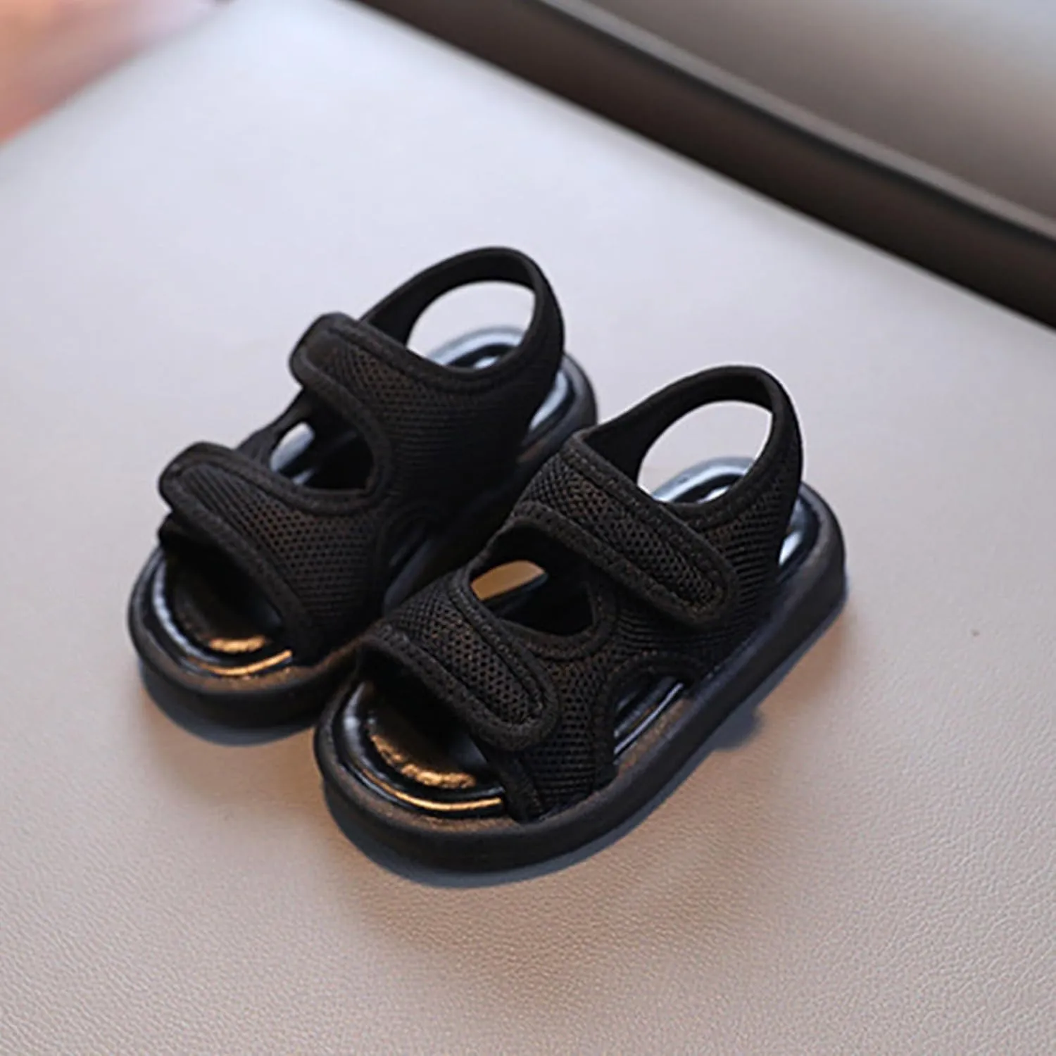 Girls Flatform Sandals Toddler Open Toe Two Adjustable Strapped Non-slip Sandals with Hook & Loop Kids Summer Shoes