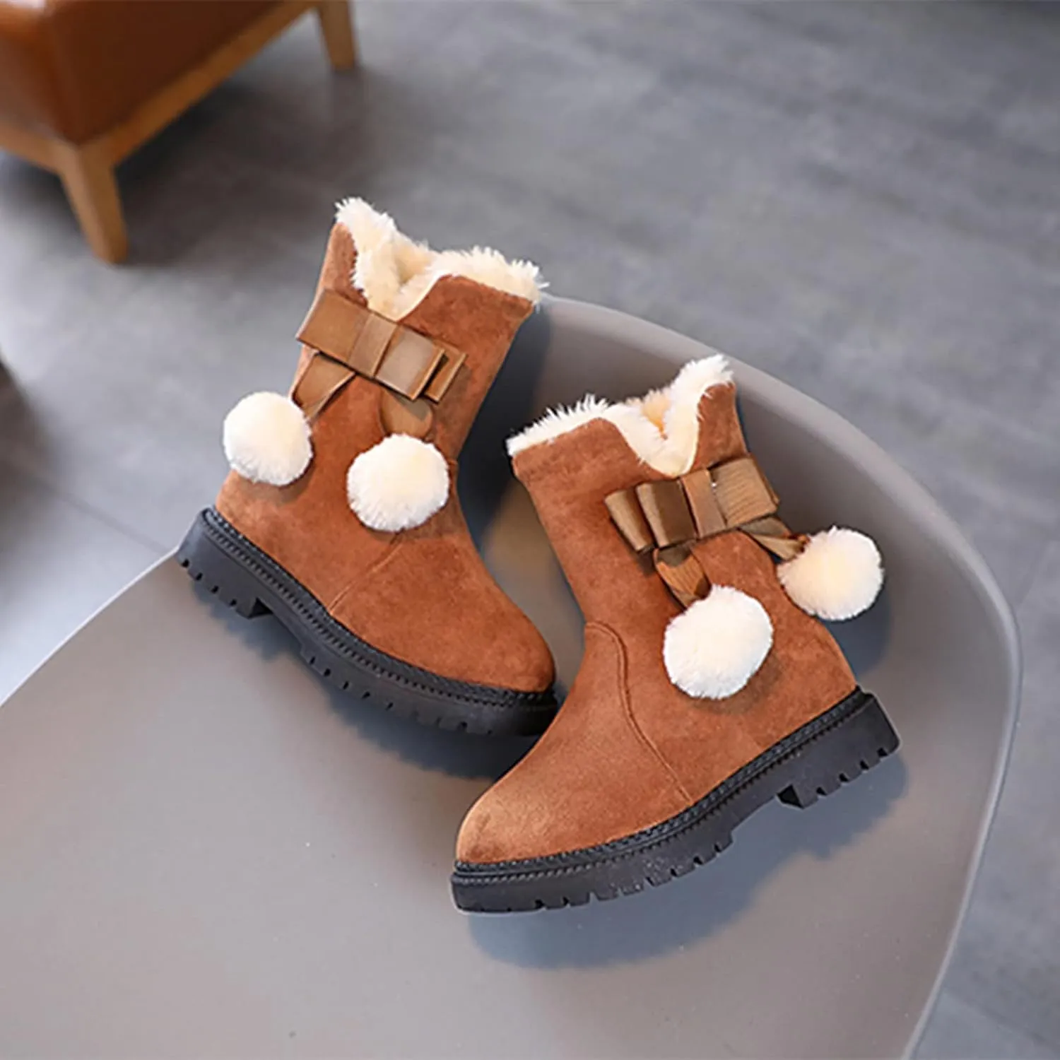 Girls Flecce Lined Mid Calf Boots Kids Boys Winter Snow Suede Faux Fr Lined Fuzzy Boots for Little Kid Big Kid