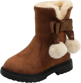 Girls Flecce Lined Mid Calf Boots Kids Boys Winter Snow Suede Faux Fr Lined Fuzzy Boots for Little Kid Big Kid