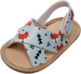 Girls Kids Flat Wide Sandals Animal Print X-Strap Ankle Barefoot Open Toe Shoes Baby Summer Casual First Walking Shoes