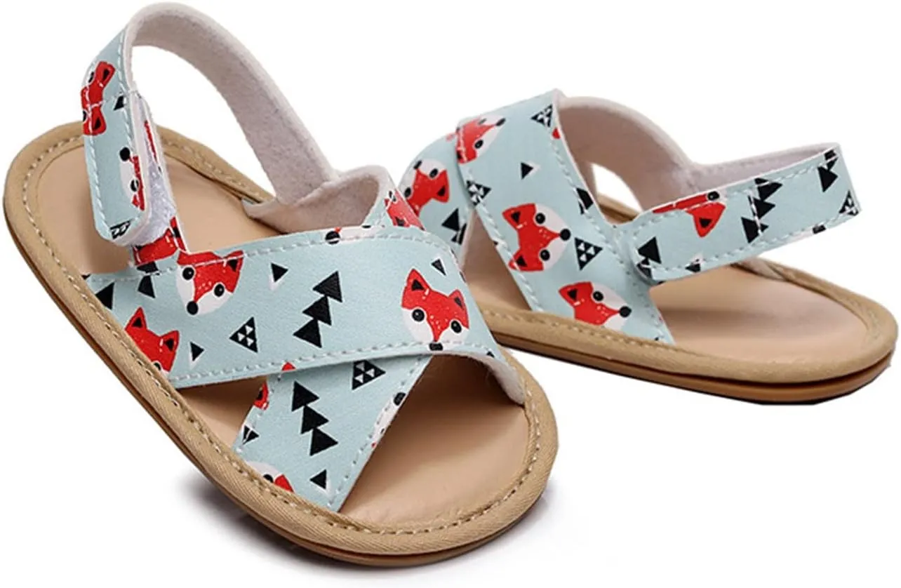 Girls Kids Flat Wide Sandals Animal Print X-Strap Ankle Barefoot Open Toe Shoes Baby Summer Casual First Walking Shoes