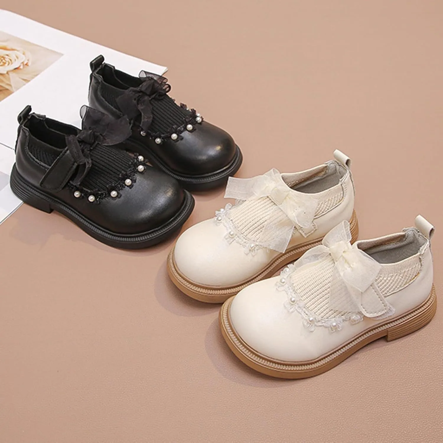 Girls Kids Leather Sneakers Toddler Girl High Toe School Sequins Shoes Childrens Soft Sole Ankle Loafers 𝐖aterproof