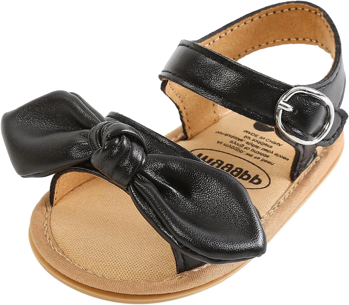 Girls Kids Open Toe Sandals Bow Leather Adjusted Buckle Strap Barefoot Shoes Baby Childrens Flat Wide Shoes Light Comfy