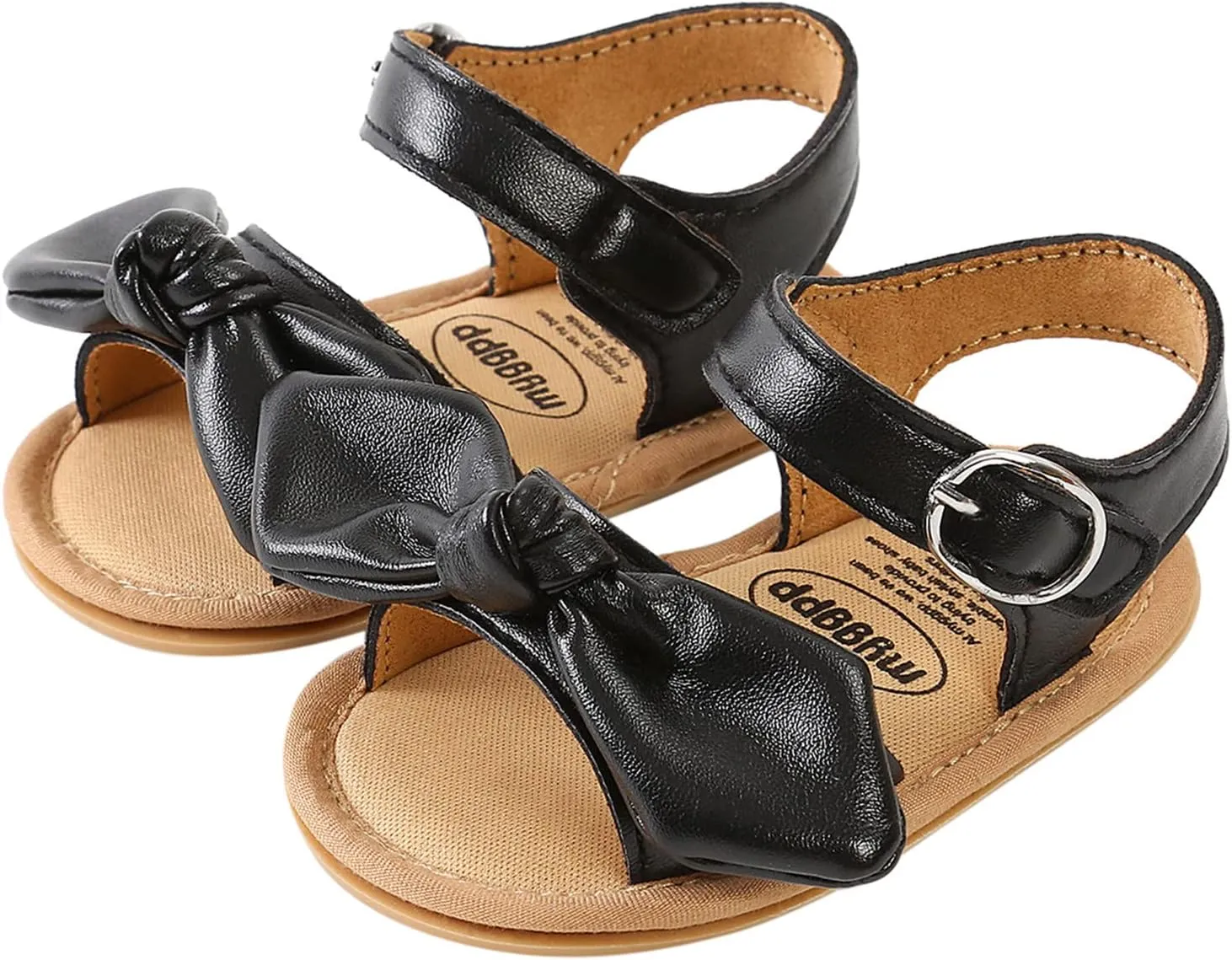 Girls Kids Open Toe Sandals Bow Leather Adjusted Buckle Strap Barefoot Shoes Baby Childrens Flat Wide Shoes Light Comfy