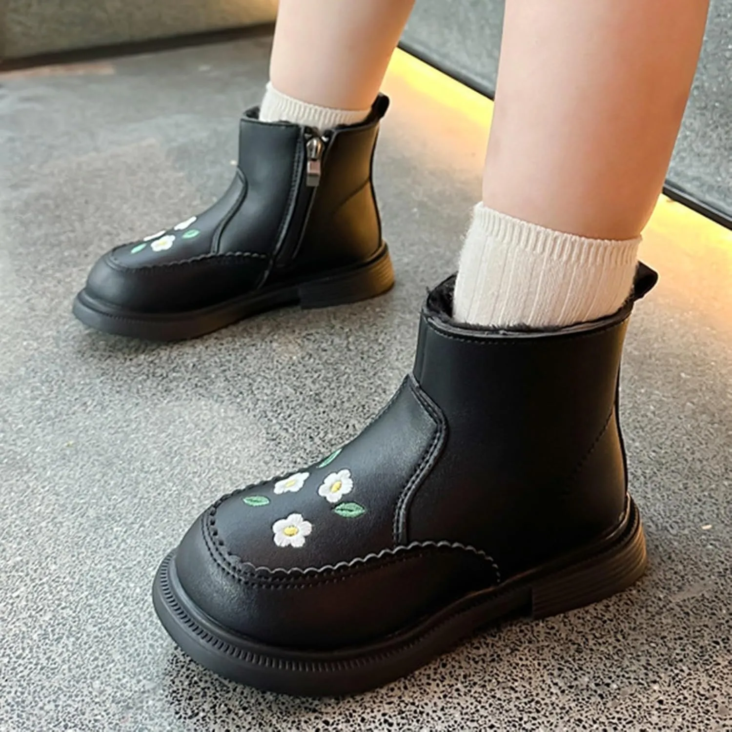 Girls Kids Side Zipper Faux Fr Ankle Boots Girls Fashion Boots For Girls Girls Low Heel Side Zipper Ankle Booties