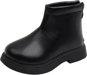 Girls Leather Ankle Boots Kids Round Toe Low Heel Slip On Cute Fashion Zipper Dress Booties Warm Snow Boots (Black, 2.5-3 Years)