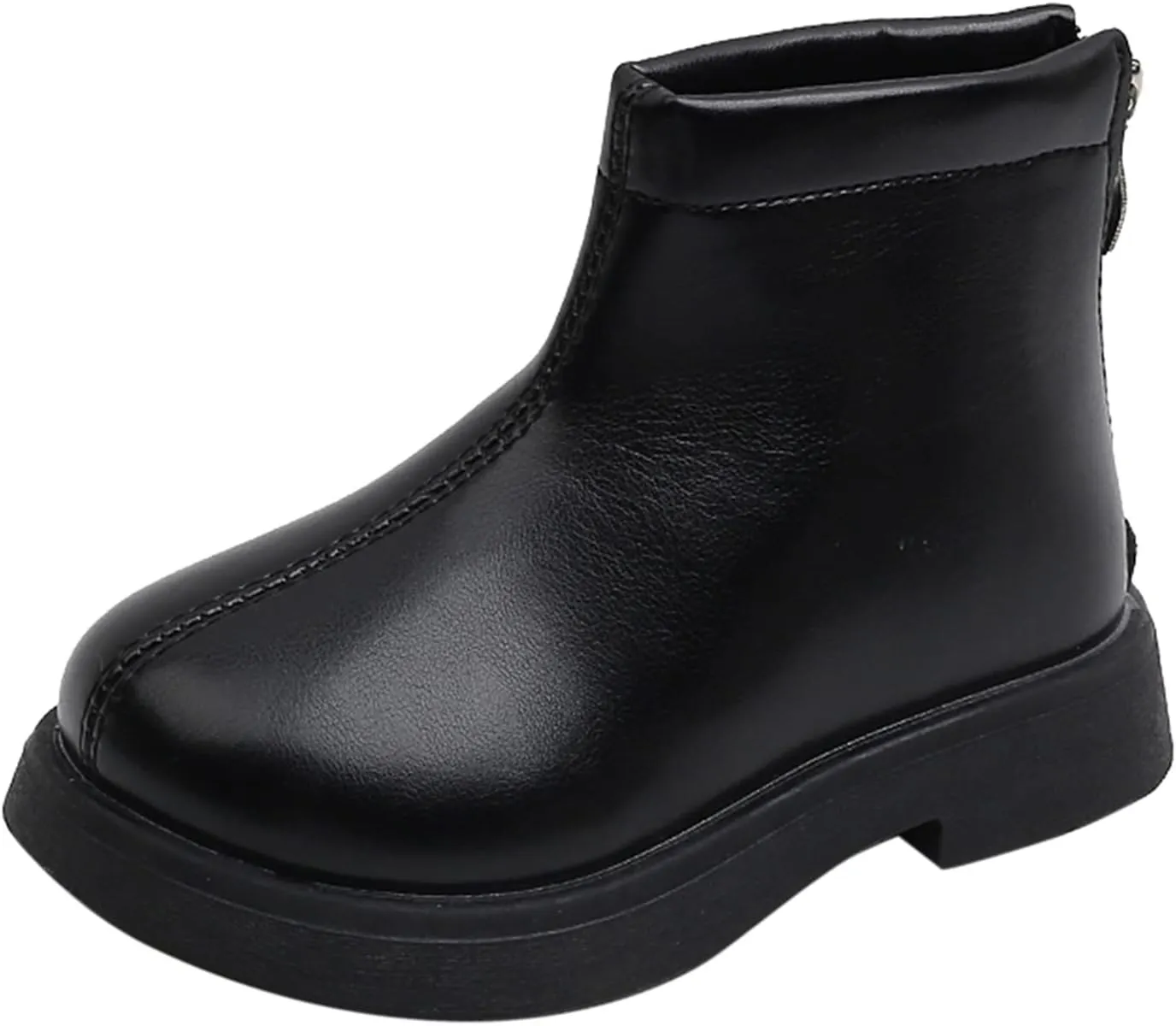 Girls Leather Ankle Boots Kids Round Toe Low Heel Slip On Cute Fashion Zipper Dress Booties Warm Snow Boots (Black, 2.5-3 Years)