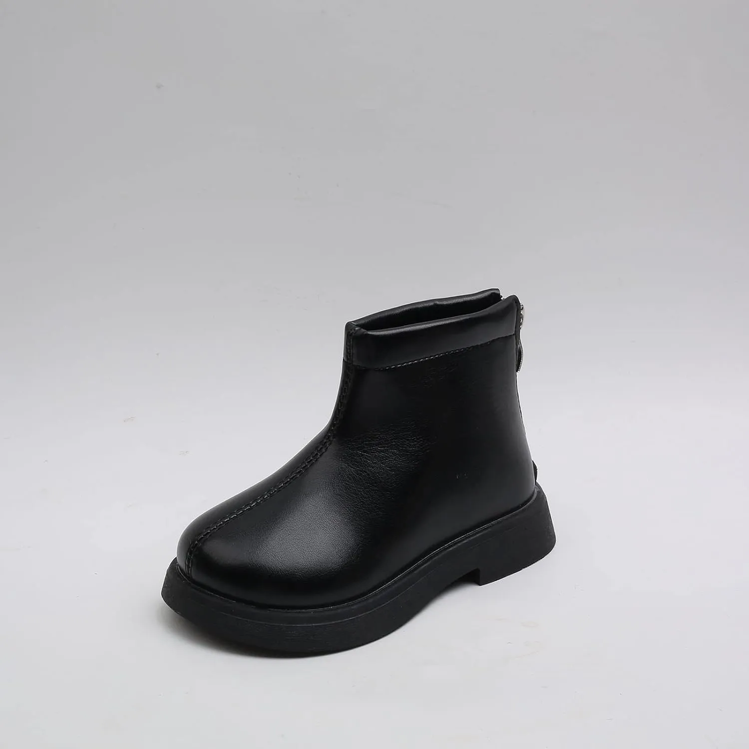 Girls Leather Ankle Boots Kids Round Toe Low Heel Slip On Cute Fashion Zipper Dress Booties Warm Snow Boots (Black, 2.5-3 Years)