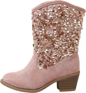 Girls Mid Calf Boots Kids Fashion Tassel Sequin Princess Boots High Heel Fall Boots Slip On Cowgirl Western Boots