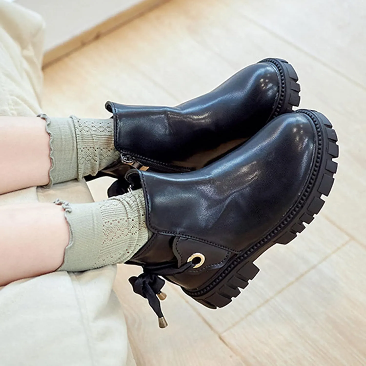 Girls Shoes Fashion Ankle Boots Kids Low Heel Dress Booties Fashion Side Zipper Short Plus Girls