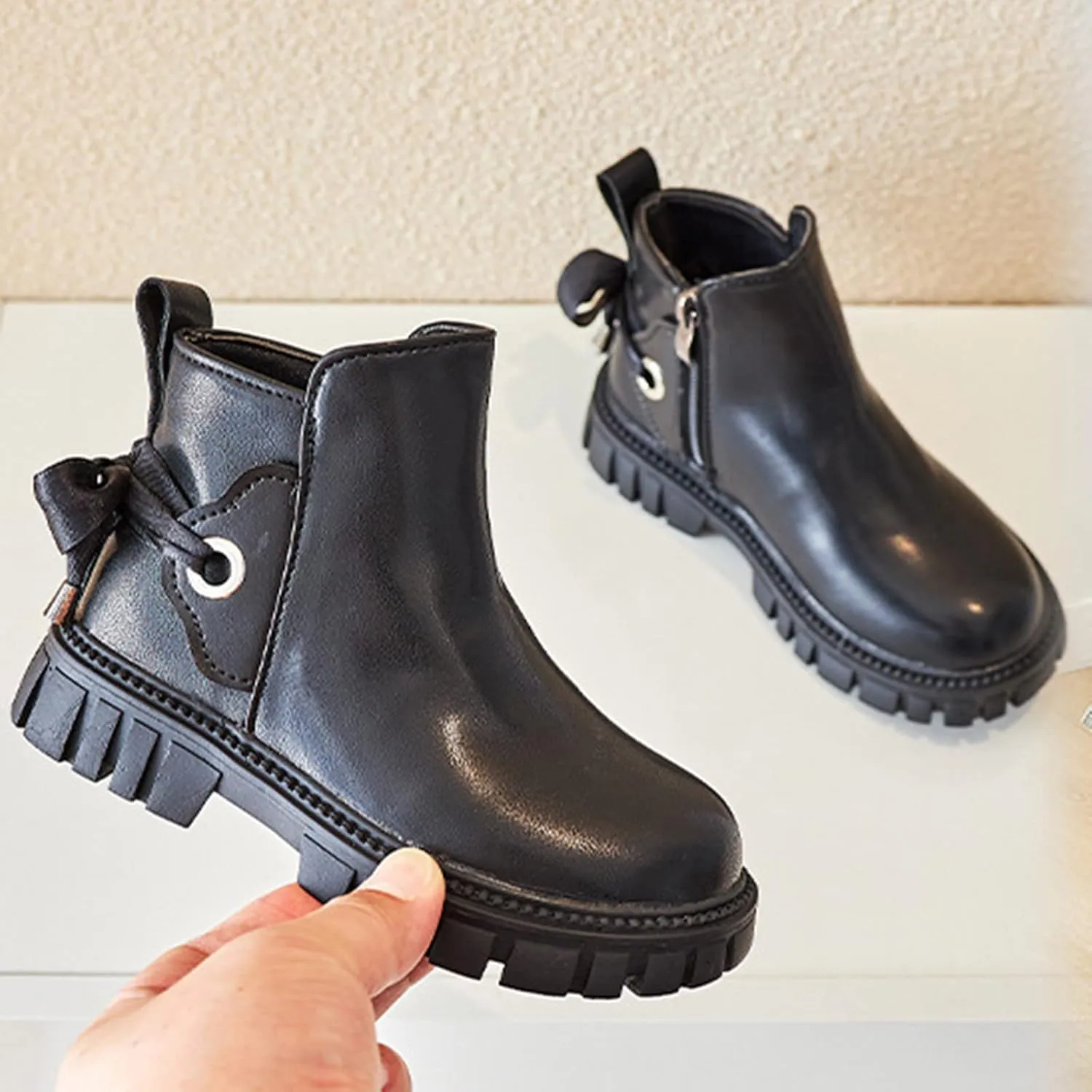 Girls Shoes Fashion Ankle Boots Kids Low Heel Dress Booties Fashion Side Zipper Short Plus Girls