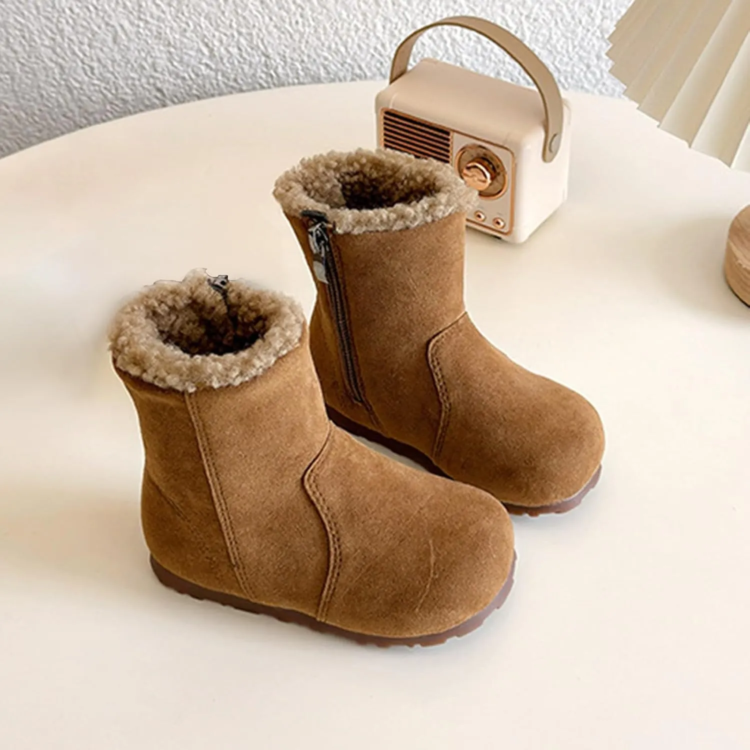 Girls Winter Mid Calf Snow Boots Faux Fr Lined Non-Slip Shoes For Toddler Faux Fr Boots Kids Ankle Boots For Girls